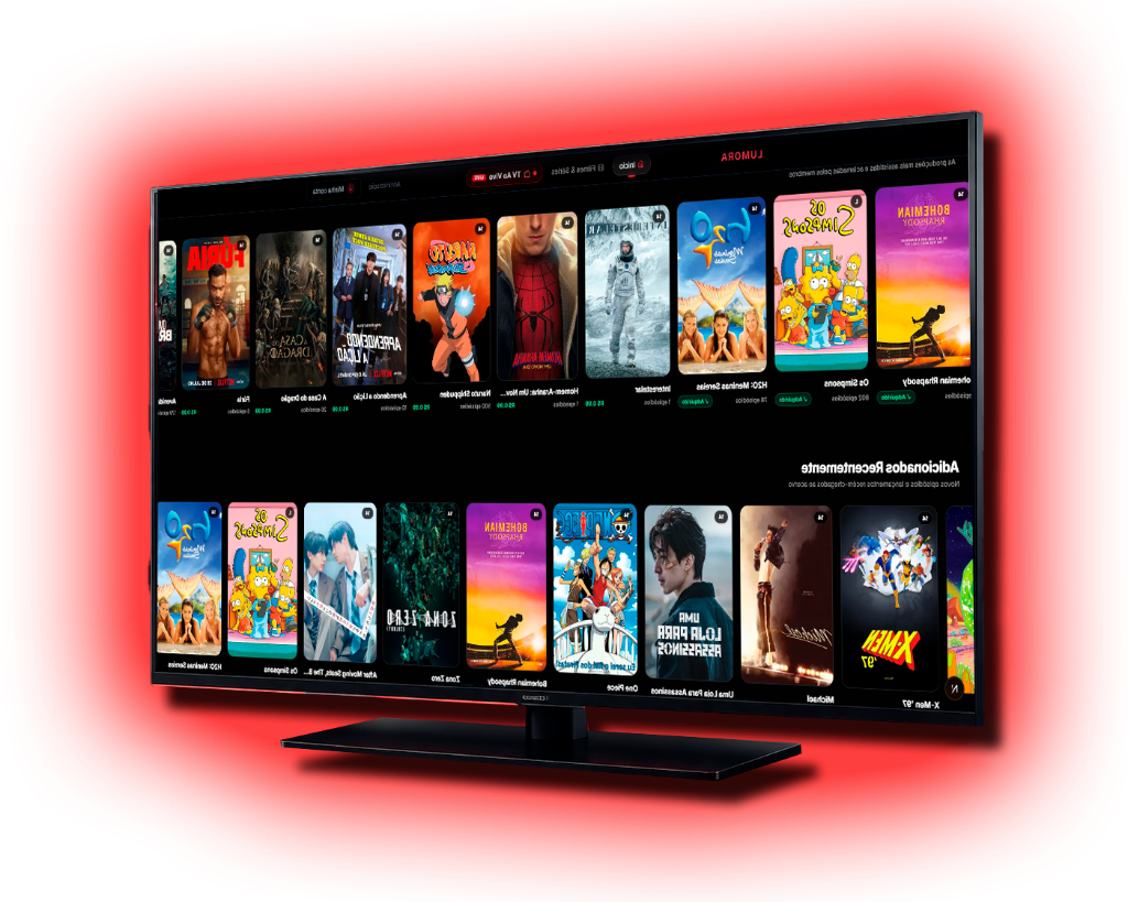 Smart TV Lumora com catálogo de filmes, séries e TV ao vivo em destaque